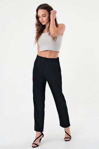 Hazel Pantaloni negri cu picior tub elastic cu talie înaltă de damă
