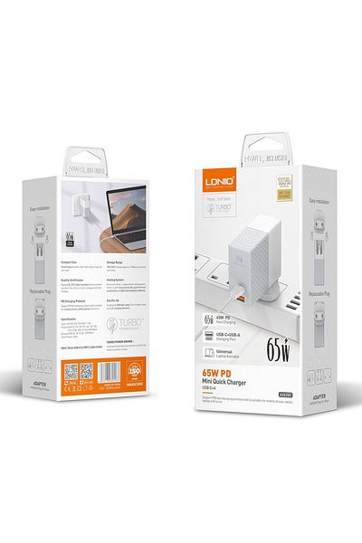 LDNIO Mini Quick Charger / 65W PD With cable Tybe-c  USB C+A