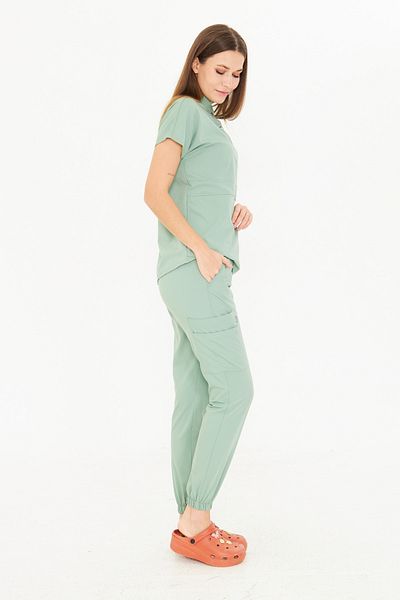 Class Üniforma Nova - Πράσινο Γυναικείο Lycra Judge Collar Half Placket Snap Fastener Nurse and Doctor Scrubs