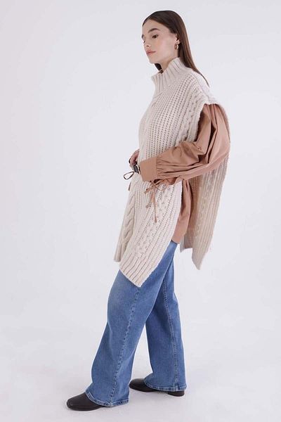ALLDAY Ecru-Hair Braided Turtleneck Sweater