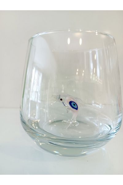 ADAMODART Pink Evil Eye Dolphin Glass Figured Water Cup