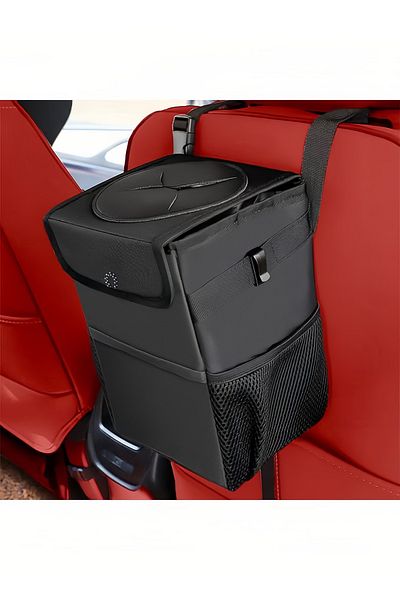fulina 6.5L hanging vehicle trash can, waterproof, with hook and storage function, for most vehicles, black