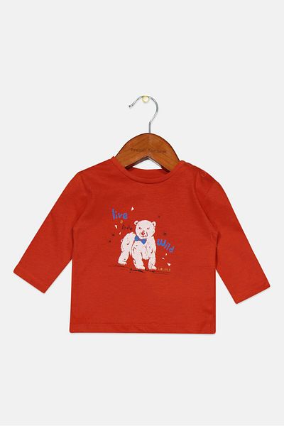 s.Oliver Toddlers Boy Crew Neck Printed Long Sleeve Tops, Dark Orange