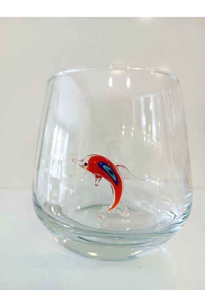 ADAMODART Dolphin Glass Figured Water Glass with Evil Eye - Red