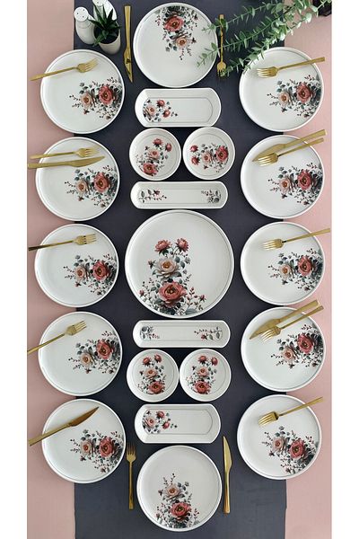 VENÜS HOME DECORATION Hasbahçe 12-Person 21 Piece Breakfast Set