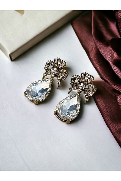 FAYRA ACCESSORIES Zircon Stone Bow Earrings