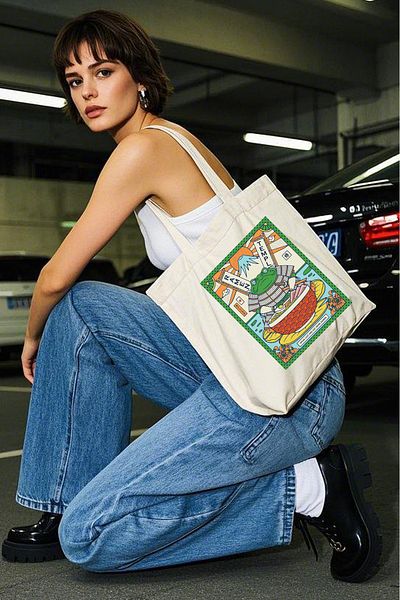 Vatkalimon Bezji Fishing Patterned Tote Bag - Canvas