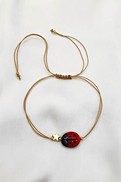 PETEK AKSESUAR Ladybug Handmade Glass Murano Anklet Bracelet