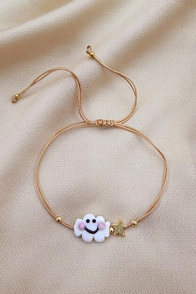 PETEK AKSESUAR Bulut Smile Handmade Glass Murano Anklet Bracelet