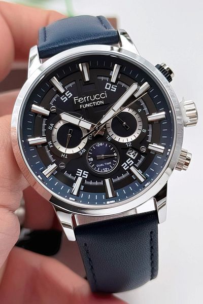Ferrucci Navy Blue Leather Band 3Atm Bracelet Men's Wristwatch - Sdfer140
