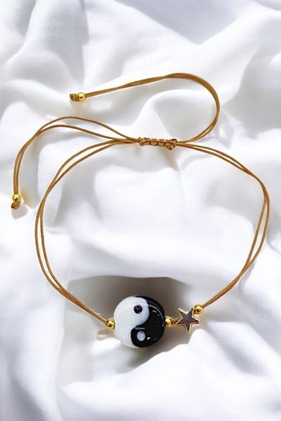 PETEK AKSESUAR Yingyang Handmade Glass Murano Anklet Bracelet