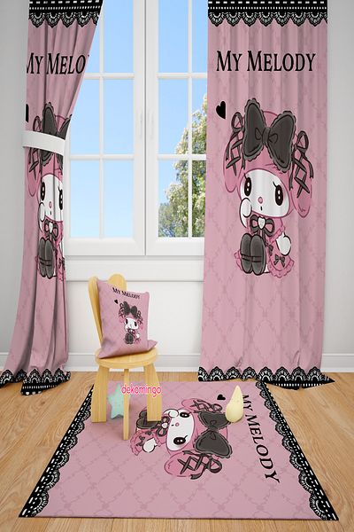 dekomingo My Melody 2 Wing Fon Curtain with Pink Lace