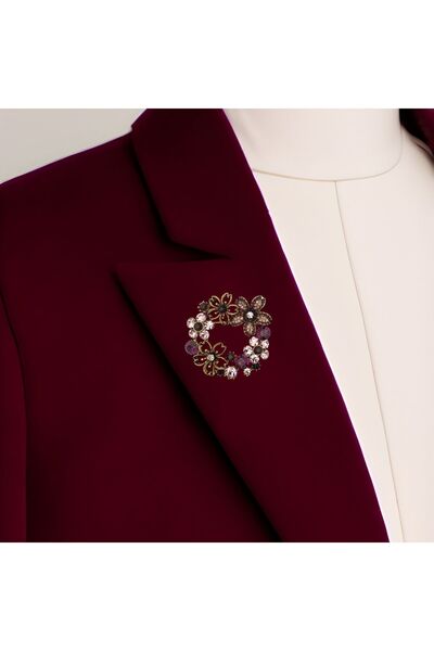 FAYRA ACCESSORIES Pembe Çiçek Çelenk Broş