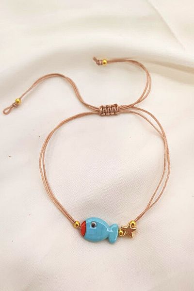 PETEK AKSESUAR Turquoise Fish Handmade Glass Murano Anklet Bracelet