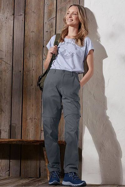 Tchibo Women Regular Fit Solid Functional Trousers, Dark Grey