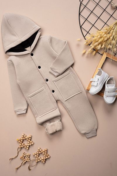 Beniizle Children's Winter 3 Thread Ribbed Hooded Double Pocket Snap Button Jumpsuit