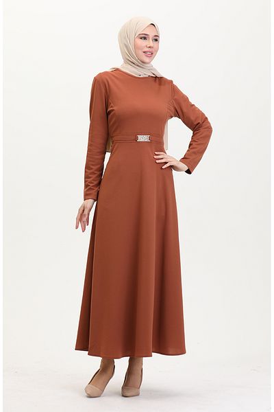 sefamerve Ziegelfarbenes Kleid mit Schnalle – 7123-01