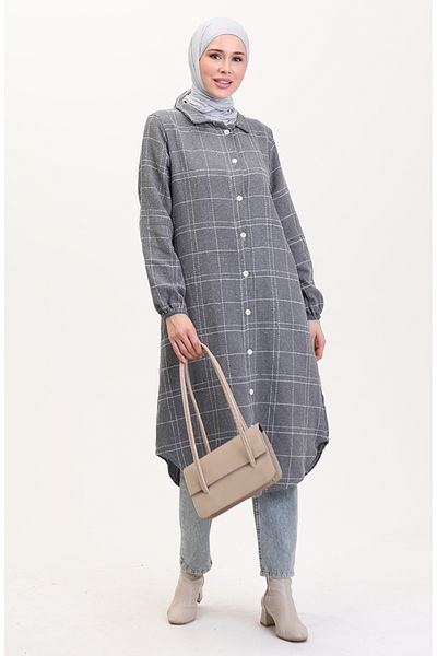 sefamerve Gray Tweed Tunic - Buttoned