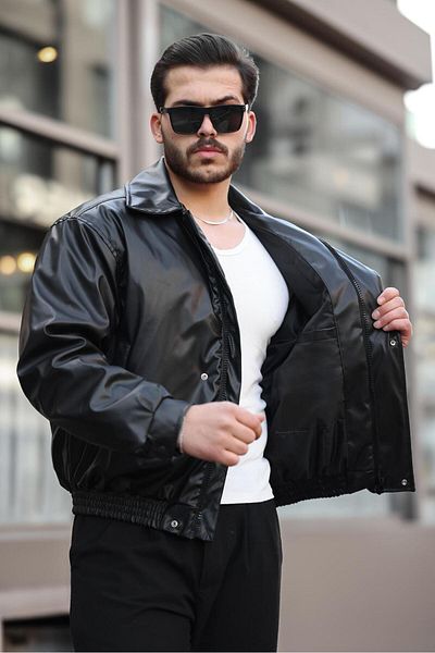 SEASON COAT Голямо ретро мъжко черно кожено яке