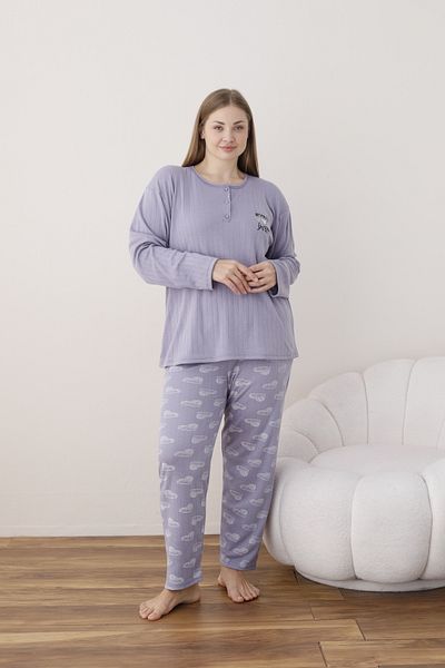 CALİA Women's Interlock Fabric Plus Size Button Sleepwear Suit