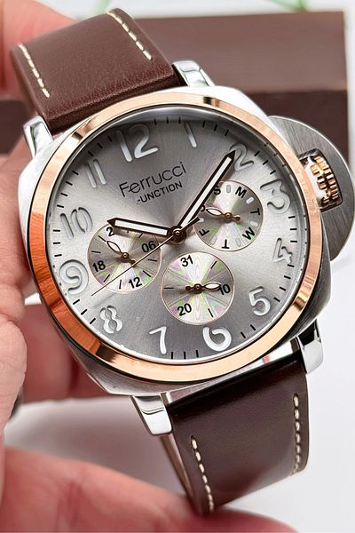 Ferrucci Men's Wristwatch - Brown Leather, 3Atm Bracelet, Function Model, Sdfer141 with Gift