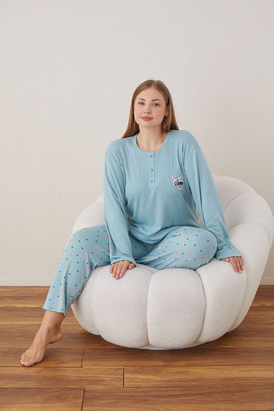 CALİA Set de pijamale cu nasturi de marime mari din țesătură interlock pentru femei