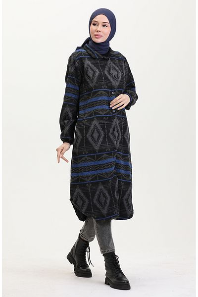 sefamerve Καπάκι με κουμπιά με έθνικ σχέδιο Black Saks - 0559-12
