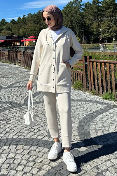 Tesettür Diyarı Ženska Skuba tkanina sa kapuljačom i dvostrukim setom - krem