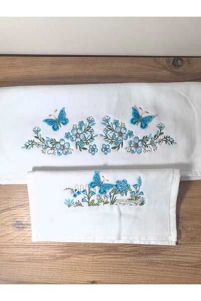 Peacock Mother and Daughter 3D Embroidered Towel 2 Pieces 100% Cotton