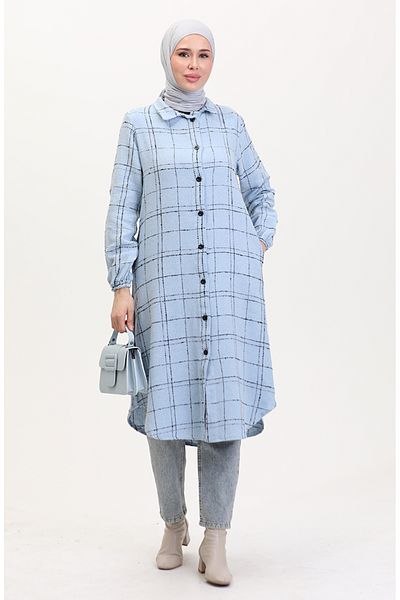 sefamerve Tweed Button Tunic 0564-05 Ice Blue