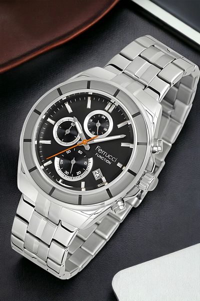 Ferrucci Men's Watch - Silver-Black, 3Atm, Fcf.13674Fm.02 Sdfer134 - Function Model