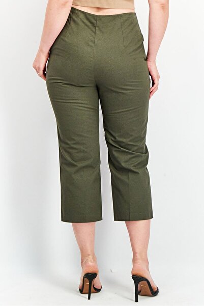 Tchibo Women Regular Fit Plain Capri Pants, Olive