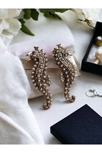 FAYRA ACCESSORIES İnci İşlemeli Denizatı Figür Küpe