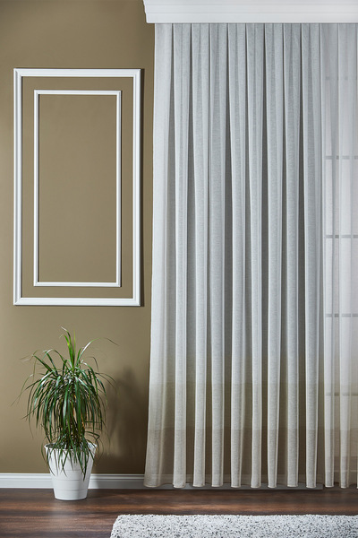 ELENOR 1/2,5 Orta Pileli Şeritli Keten Görünümlü Yüksek Kaliteli Tül Perde Melon