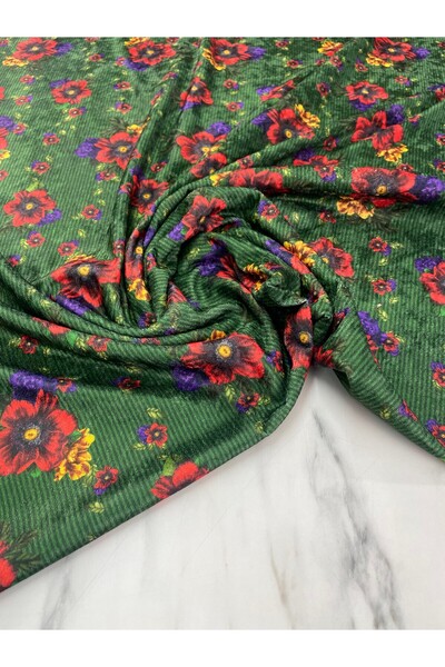 ipekkumaş Yeşil Mevera Desen Elbiselik Kadife Kumaş Ürünümüz Adet Olarak Satı...