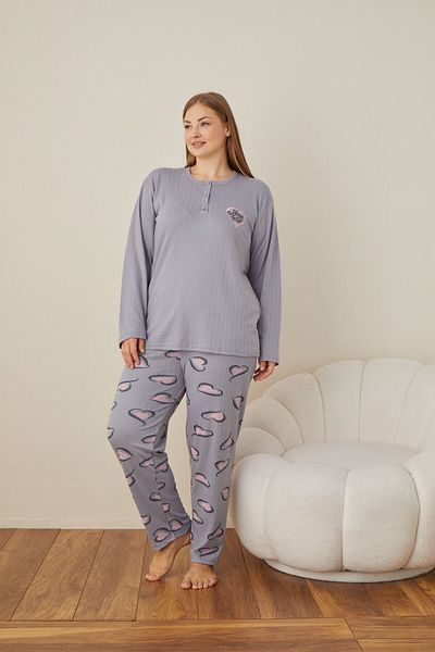 CALİA Women's Interlock Fabric Plus Size Button Sleepwear Suit