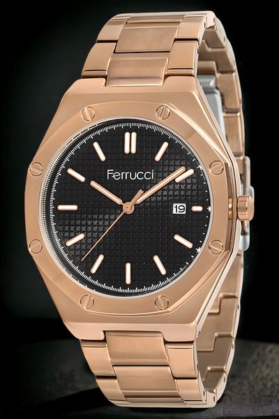 Ferrucci Men's Rose Colored Calendar Wristwatch and Bracelet - Sdfer127
