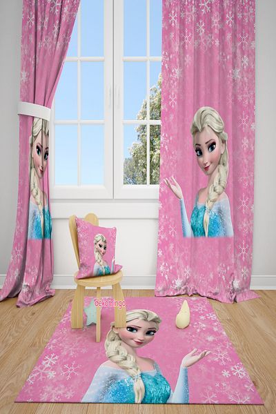 dekomingo Pink Snowflake Girl Character 2 Wings Background Curtain