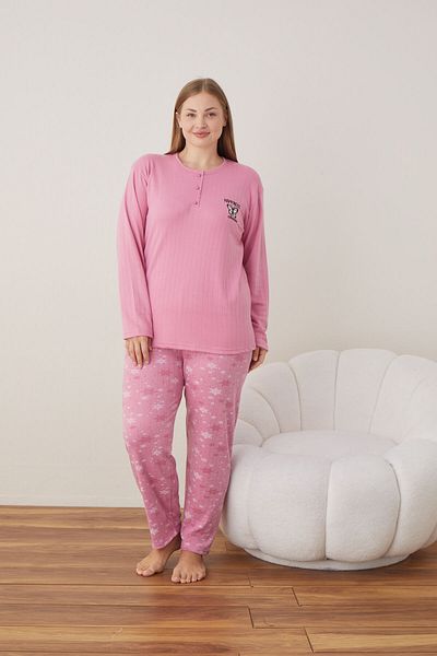 CALİA Women's Interlock Fabric Plus Size Button Sleepwear Suit