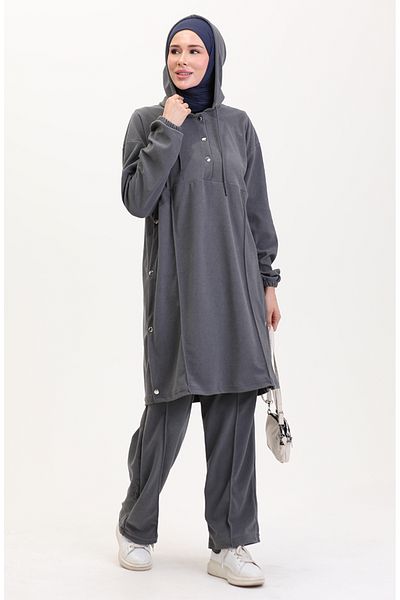 sefamerve Set aus Tunika und Hose mit Kapuze in Grau – 0567-06