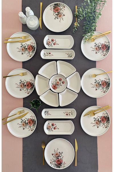 VENÜS HOME DECORATION Hasbahçe 8-Piece 19-Piece Breakfast Set