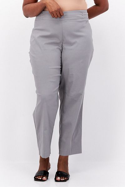 JM Collection Women Plus Size Plain Straight Pants, Grey