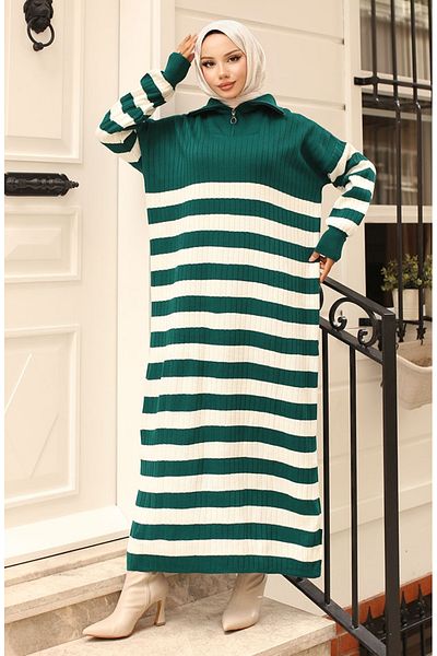 sefamerve Φόρεμα με ριγέ πλεκτό 11042-07 Emerald Green