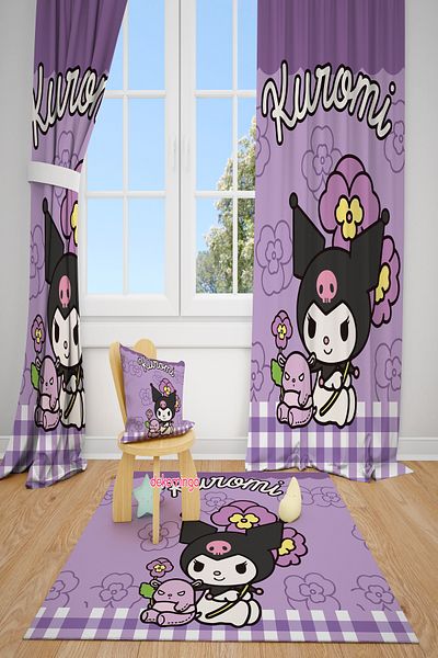 dekomingo Blume Purple Kuromi 2 Wings Fon Curtain