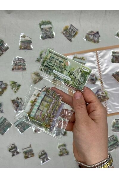 Kağıt Gemi Dükkan Wind Chime Courtyard  Ev Temalı Yeşil 40 Adet Pet Sticker S...