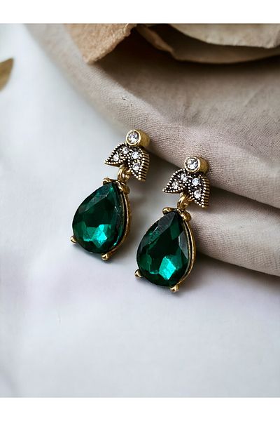 FAYRA ACCESSORIES Emerald Green Water Drop Pin Earrings