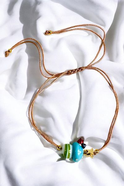 PETEK AKSESUAR Mushroom Handmade Glass Murano Anklet Bracelet