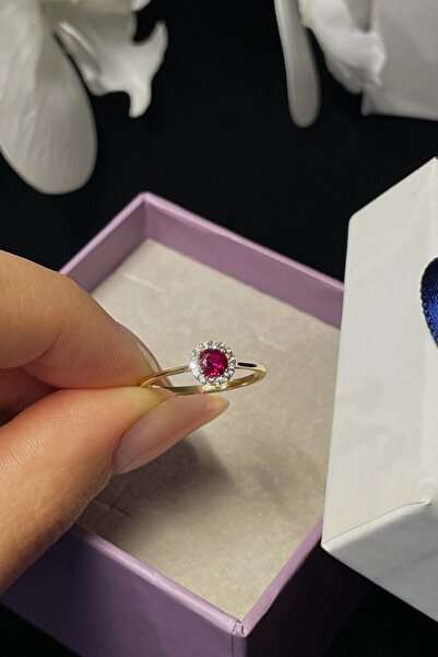 Hepimitu Yakut Renkli Taşlı Altın Yüzük 14 Ayar