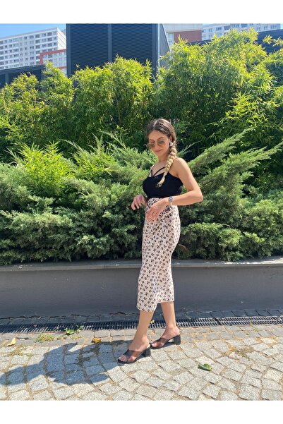 Butik Kruvaze Çiçek Desenli Midi Etek