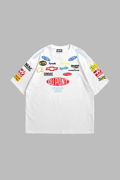 Sekizbiraltı Racing Flame Printed Oversize Unisex White T-shirt